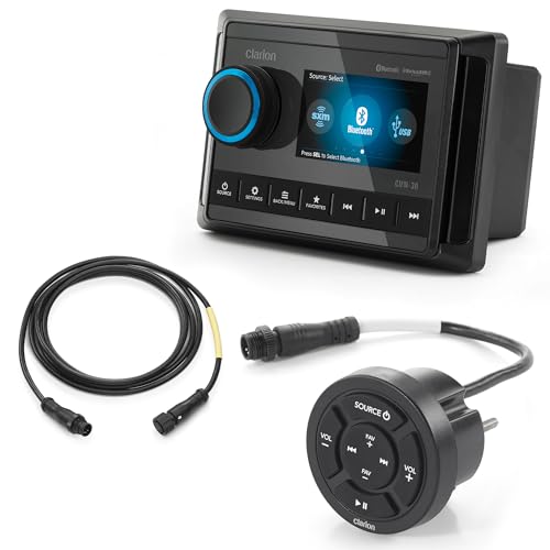 Clarion CMM-30 Marine Source Unit with Color LCD Display & CMR-10 Wired Marine Remote with Backlit Controls & 6' Cable