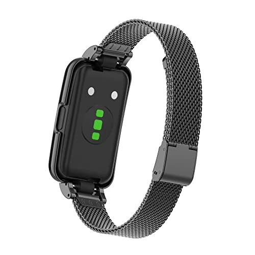 T-BLUER Compatible for Huawei Band 8 Strap,Stainless Steel Metal Replacement Band Bracelet Wristband Accessories with Metal Frame for Huawei Band 7/8/9 Black - Image 3