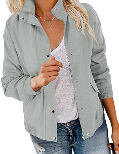 Valpweet Womens Casual Anorak Lightweight Jacket Military Zip Up Snap Button Coat with Pockets