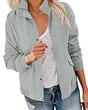 Valpweet Womens Casual Anorak Lightweight Jacket Military Zip Up Snap Button Coat with Pockets