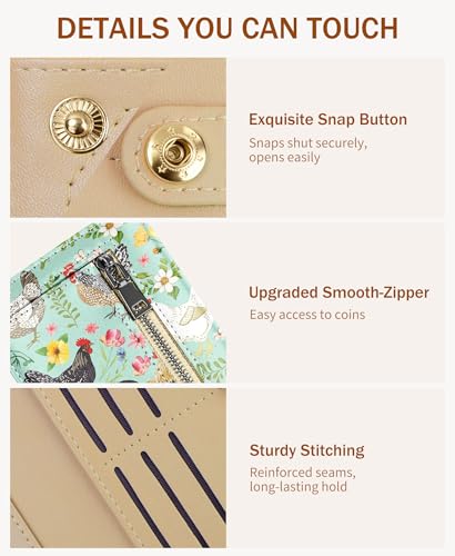 Image of Immaturus Chickens Womens Wallet RFID Blocking Slim Thin Credit Card Holder | Long Bifold, 11 Card Slots, Cash Purse, Zipper Coin Pocket, Travel Clutch Billfold, PU Leather, ID Window, Ladies Woman Gift
