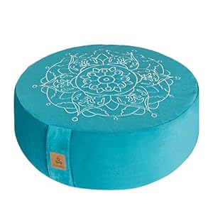 Embroidered Meditation Pillow D=41cm H=14cm Round Velvet Meditation Cushion Yoga Bolster Floor Pouf Zafu Natural Buckwheat hulls Sitting on Floor Removable Organic Cotton Cover Large Kneeling Pillow