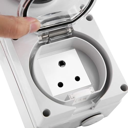 Image of MX IP66 Waterproof Outdoor Electrical Indian Socket Box 6A /250V with Spring Lid Cover, 250V 6A Weatherproof Dustproof ABS Enclosure for Garden Balcony Terrace