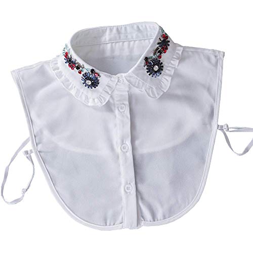 Joyci Chic Lady's Fake Collar Diamond Crystal Half Blouse False Collar Dickey (B White)