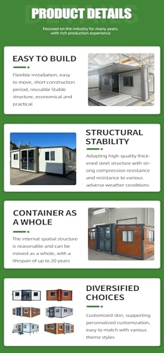 20ft Prefab Tiny Home for Sale, Expandable Mobile Container House to Live in for Adults, 2 Bedroom Tiny House with Fully Equipped Bathroom and Kitchen, Modular Foldable Home for Backyard & Off-Grid - Image 8