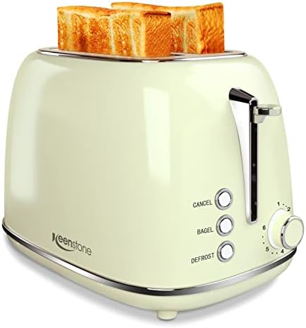 Toasters 2 Slice Retro Stainless Steel Toasters with Bagel, Cancel, Defrost Function and 6 Bread Shade Settings Bagel Toaster, Beige