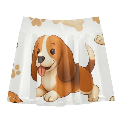 Cute Basset Hound Dogs Paw Prints Skirts with Shorts 2 in 1 Athletic Shorts Girls Skorts Teen Cheer 4t2