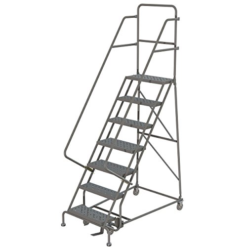 Image of Tri-Arc KDSR107166 7-Step Steel Rolling Industrial and Warehouse Ladder with Handrails and 16 inch Wide Perforated Tread