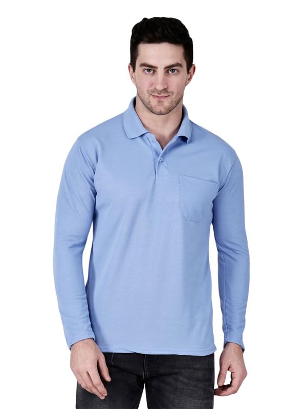 Image of Full Sleeve Men's Polo T-Shirt | Regular Fit, Soft & Breathable Cotton Blend Fabric | Classic Polo Collar, Casual & Office Wear | Available in Sizes M to 6XL, Multiple Colors