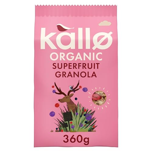 Kallo Crunchy Superfruit Granola, 360g – Organic, Vegan and Vegetarian Friendly, High-Fibre, Wholegrain Breakfast with Cranberries, Blackcurrants and Blueberries