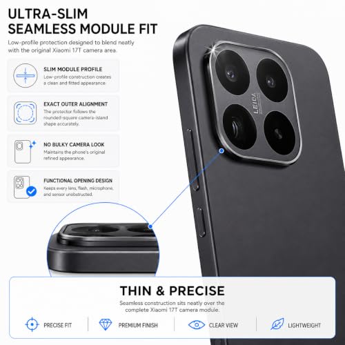 Image of FIRST MART Black Camera Ring Guard Protector for Xiaomi 17T | Tempered Glass with Metal Alloy Rings, HD Clear, Scratch Resistant, Case-Friendly | Pack of 1