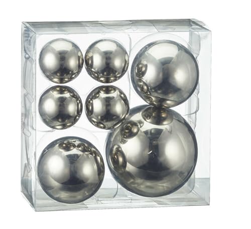 Cepewa 7er Set Style Deko Kugeln in 3 Größen Sortiert Silber Teichkugeln Metallkugeln Gartenkugeln