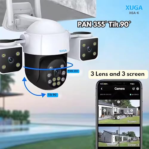Image of XUGA - Cybernautt K6A 6MP 3 Lens PTZ 4G Sim Wireless Outdoor CCTV Camera with Three Side View | 360 | Night Vision | Motion Detection | Outdoor | Gym | Farm | Home | Use Air-tel 4G Sim