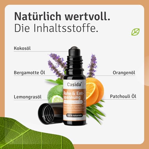 Casida Roll-On 'Ruhe & Entspannung' - Anti-Stress Duft Roll-on für Körper, Geist und Seele - Duftöl, Aromaöl, Ätherisches Öl für die Aromapflege unterwegs - 10 ml