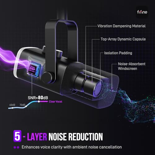 fifine usbxlr dynamic microphone for podcast recording pc computer gaming streaming mic with rgb light mute button headphones jack desktop stand vocal mic for singing youtube-ampligame am8