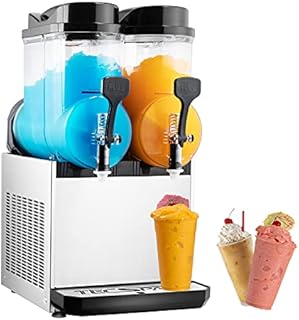 TECSPACE 110V 2 Tank 30L Commercial Slushy Machine 1050W, Stainless Steel Margarita Smoothie Frozen Drink Maker for Cocktail Ice Juice Tea Coffee Making, Sliver