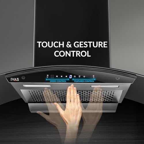 Image of IVAS Breezia 60 cm Curved Filterless Chimney | Thermo Autoclean Function | 1200 m3 /hr Suction Power | Touch & Gesture Control | 12 years motor warranty & 2 years product warranty*