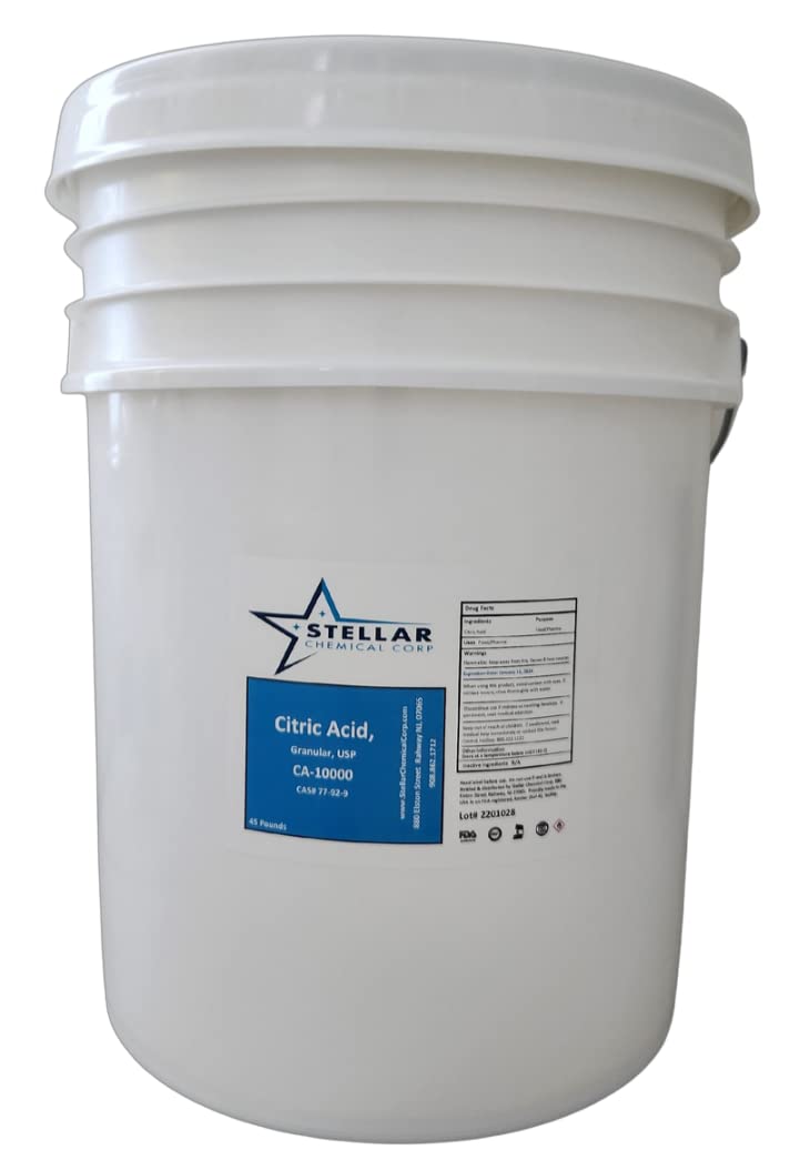 STELLAR CHEMICAL CORPCitric Acid, Granular, Food Grade ~ 45 lb Pail (4 Pails-180 lbs Total)