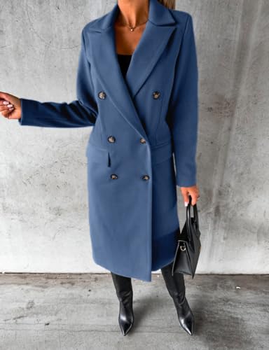 Image of IDEALSANXUN Womens Long Wool Coat Double Breasted Trench Coat Fall Winter Clothes