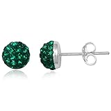 EYS JEWELRY Ohrstecker Damen Halbkugeln rund 925 Sterling Silber Preciosa Elements Glitzer Kristalle smaragd-grün Damen-Ohrringe