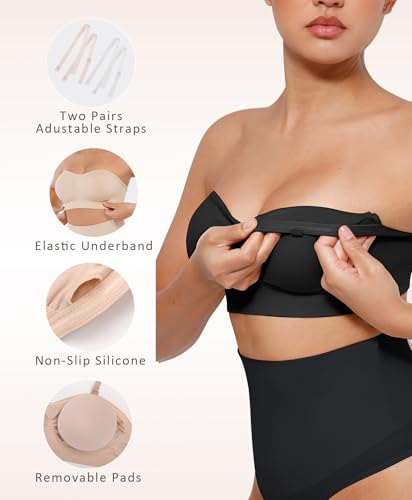 Image of FeelinGirl Strapless Bra for Women Seamless Wireless Bralette - Strapless Support, Adjustable & Padded, Full Coverage, Comfort & Support Design,Black 3X-Large