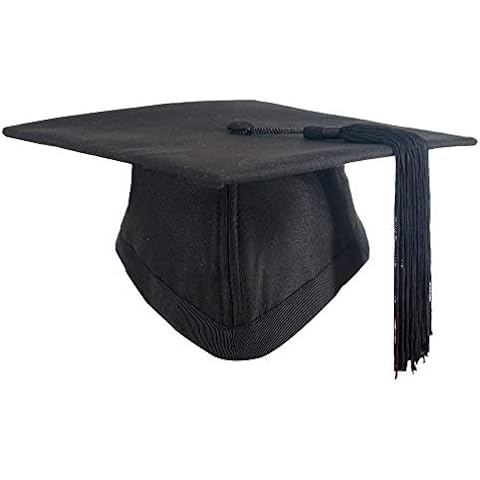 GraduationMall Unisex Deluxe UK Mortarboard Black Graduation Cap with Rubber Band Bachelor Graduation Hat Cover
