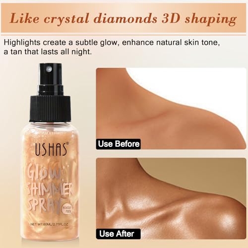 Liquid Highlighter Spray, Body Glitter Oil, Ultrafeines Nebel Glitter Körper Highlighter Öl mit Make-up Pinsel, Langlebig Wasserfest Body Luminizer Schimmeröl für Gesicht Körper Bein (Rosé Gold) – Bild 4
