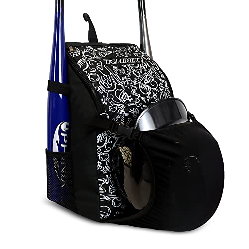 PHINIX - PHINIX Sac à dos de baseball, de T-ball ou de softball avec crochet de clôture pour enfants (noir)