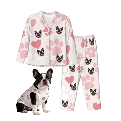 nuzzpawur Personalized Matching Dog and Owner Pajamas Set Custom Pajamas with Faces for Men Women Small to Large Dogs Cats Mom Dad Sold Separately Pet Outfit Clothes Pjs Gifts For Family Pink 4