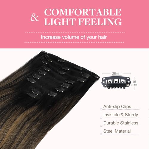 Image of GOO GOO Clip in Hair Extensions Real Human Hair Balayage Remy Extensions