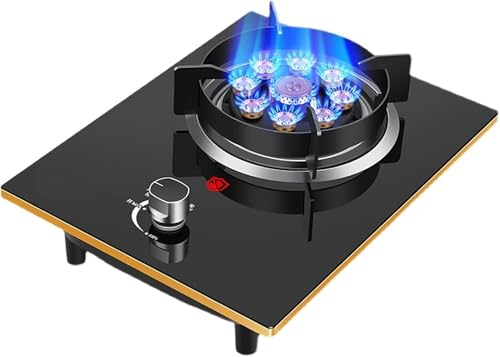 MOZ4dxy Gaskocher, Gaskochfeld, 33 cm, integriertes Gaskochfeld, 5,2 kW, neun Hohlräume, heftiges Feuer, Tischkoch-Wok-Brenner mit FFD und Emaille-Pfannenständer, Gusseisen-Pfannenständer