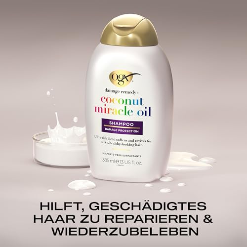 OGX Coconut Miracle Oil Shampoo & Conditioner (385 ml), Moisturising with Coconut Oil & Vanilla Extract, No Sulphate Surfactants, Anti Frizz Formula for Damaged & Dry Hair