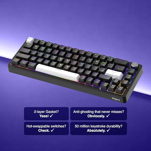 Image of FINGERS Savage-MK2 Wired Mechanical Gaming Keyboard (65% Compact 67 Keys, Hot-Swappable Switches, 2-Layer Gasket, 11 RGB Modes, Volume Control Knob, 100% Anti-Ghosting, 50M Keystrokes) - Jet Black