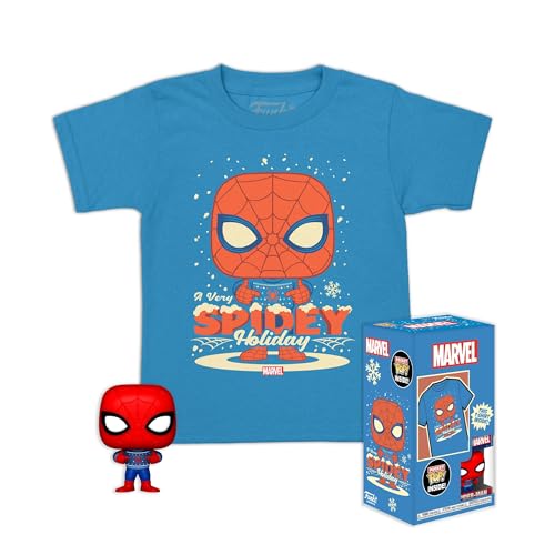 Funko Pocket POP! & Tee: Marvel-Holiday Spiderman - Spider-Man - Small - (S) - Marvel Comics - T-Shirt - Clothes with Collectable Vinyl Minifigure - Gift Idea - Figure and Short Sleeve Top Unisex