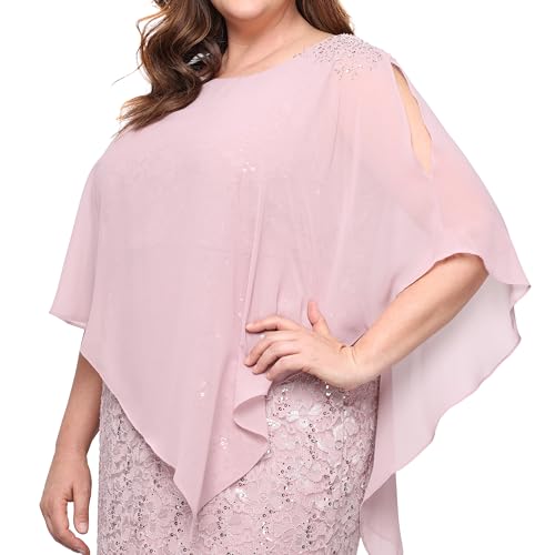 Image of S.L. Fashions Womens Plus Size Long Length Sequin Lace Beaded Capelet Mother of The Bride Dress, Formal Evening Gown