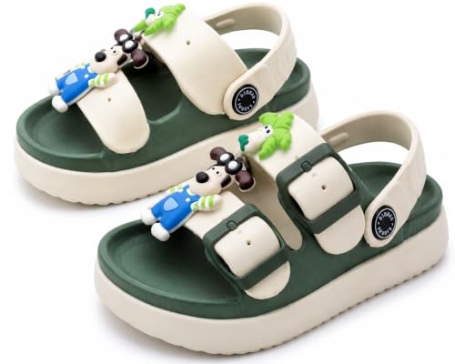 Image of Kids Sandals e, Beige and Green, Adjustable Buckle Straps, Comfortable