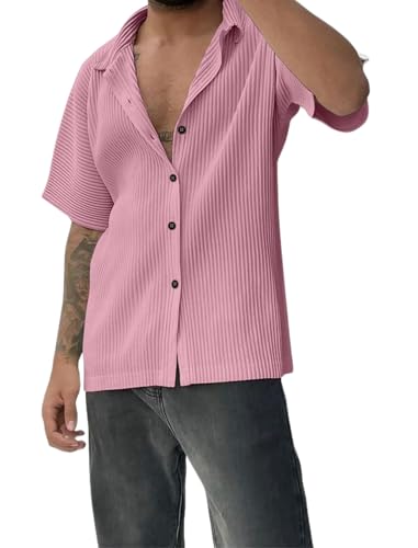 Image of MiraMichi Men's Regular Fit Long Shirt - Corduroy Fabric, Striped Pattern, Half Sleeves, Ideal for Casual