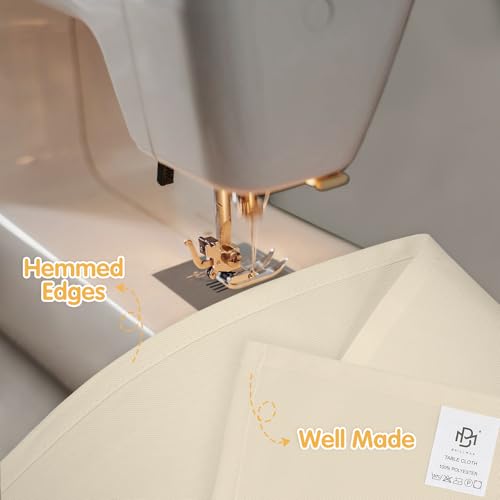 Image of BRILLMAX 6 Pack Beige Tablecloths 90x156 Inch for 8ft Rectangle Tables | 150 GSM Polyester Fabric, Floor Length Drop, Water, Stain & Wrinkle Resistant Cloth Cover for Wedding Reception Banquet Party