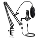 USB Condenser Microphone Bundle Kit,192KHZ/24BIT Professional Cardioid Computer Mic with Adjustable Scissor Arm Stand Shock Mount and Gain Knob for Recording,for Podcasting, Gaming, YouTube (Black)
