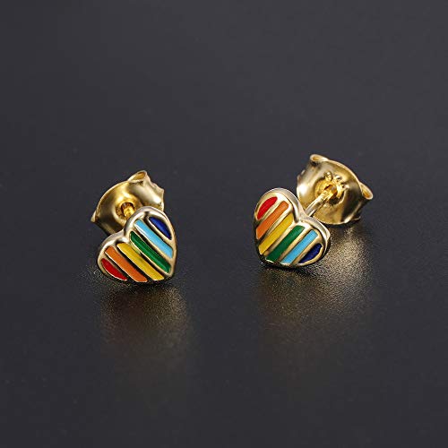 AoedeJ 14K Gold Plated Heart Stud Earrings Sterling Silver Earrings Rainbow Heart Small Stud Earrings3