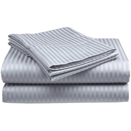 Crystal Trading 4-Piece Bed Sheet Set - Dobby Stripe - 100% Cotton Sateen - 250 Thread Count (Twin, Silver)