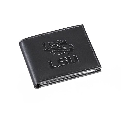 Team Sports America NCAA LSU Tigers Black Wallet | Bi-Fold | Officially Licensed Stamped Logo | Made of Leather | Money and Card Organizer | Gift Box Included