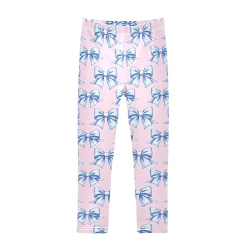Girls Leggings Blue Bow Ribbons Pink Soft Toddler Leggings for Girls Kids Pants Size 4T-10T