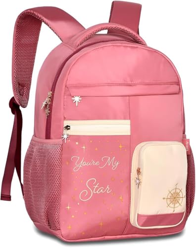 Mochila Escolar de Costas Glitter Rosa Juvenil Feminina com Brilho | Leve e Resistente para Escola e Passeio Cor Rosa