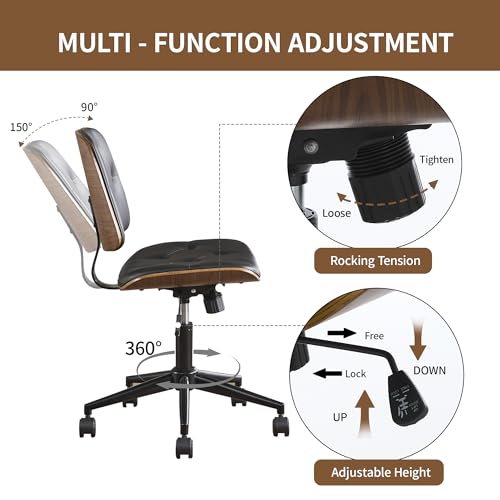 Image of Armless Rolling Office Desk Chair, Adjustable Height Computer Chair, Black