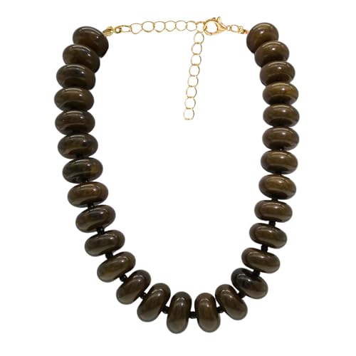 JNF Chunky Big Beaded Necklace for Women Colorful Large Beads Choker Necklaces Boho Statement Bead Neck Beach Summer Prom Jewelry Gift (olive brown)