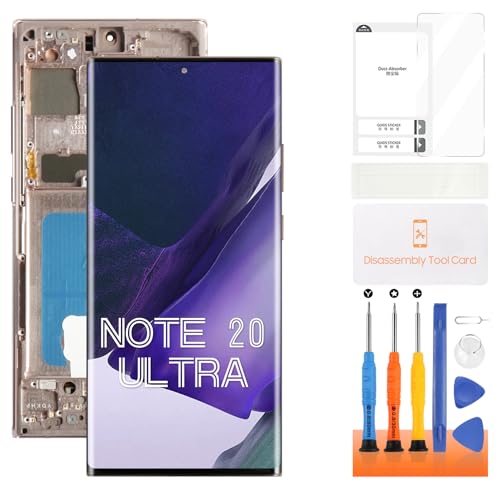 OLED for Samsung Galaxy Note 20 Ultra Screen Replacement for Samsung Note 20 Ultra LCD Display SM-N985 SM-N986U LCD Digitizer Touch Assembly Gold with Frame+Installation Video(Support Fingerprint)