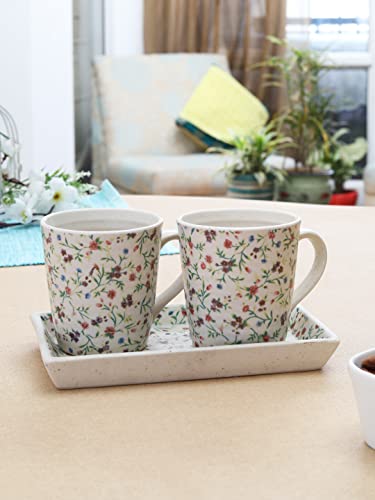 Image of Miah Decor Ceramic Coffee Mugs Set with Serving Platter, Handmade Stoneware