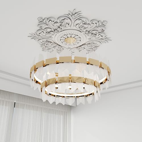 Image of Nuanchu 28'' Large PU Ceiling Medallion Combination Decorative 2.36'' ID French Style Chandelier Base Ceiling Medallion for Light Fixtures Victorian Rosette Light Covers for Chandeliers(Classic)
