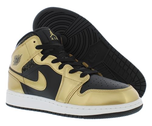 Image of Nike Jordan Youth Air Jordan 1 Mid SE (GS) DR6967 071 - Size 6Y Black /Metallic Gold-white